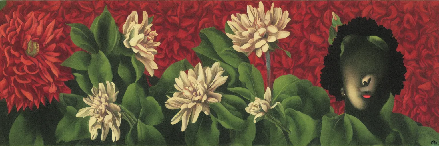 Image similar to black dahlia flower painting magritte