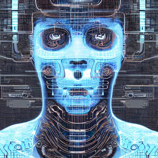 Prompt: artificial intelligence becomes self aware, concept art, illustration