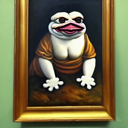 Image similar to pepe love, ancient, history, oil painting