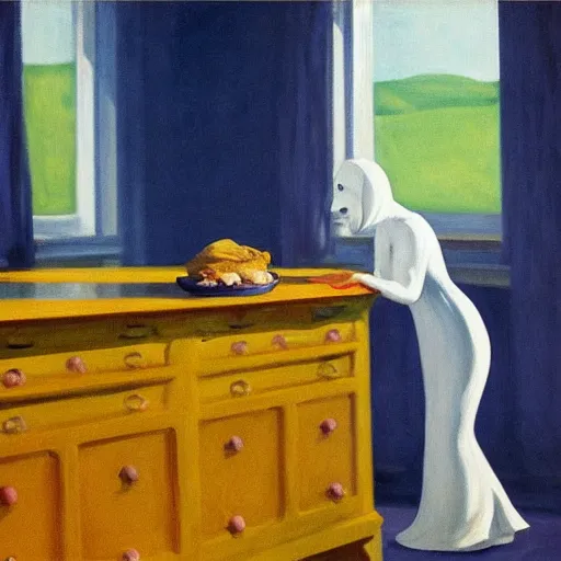 Image similar to A ghost in a land of blueberries by Edward Hopper