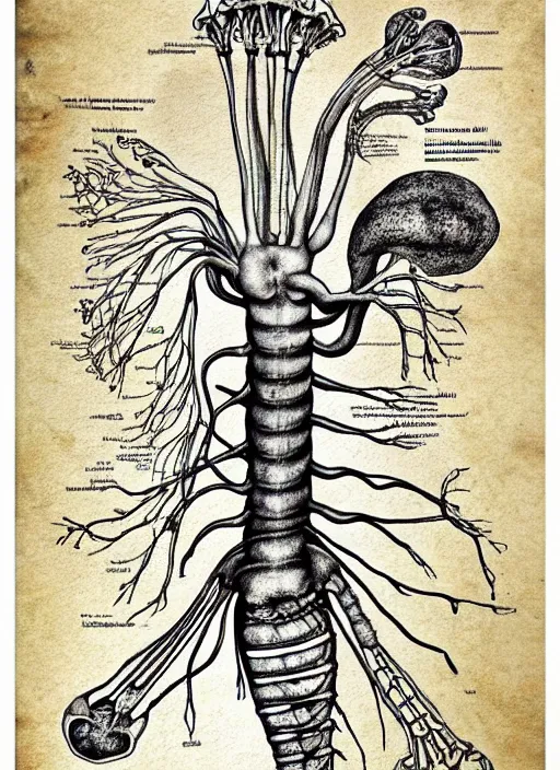 Prompt: anatomy schematics the coolest types of plants poster wall art by leonardo davinci, yoshitaka amano, overgrown anatomical illustration from a journal, coarse paper, by danish painter jens ferdinand willumsen, simple watercolor and pen illustration