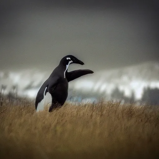 Prompt: a nature photograph of a horse penguin hybrid