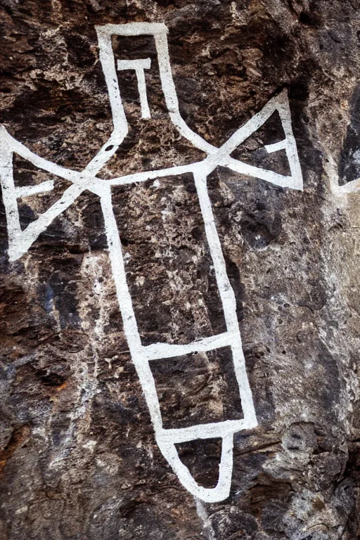 Image similar to 4 k photography of petroglyphs representing crosses, ufo, wifi symbol on a cave