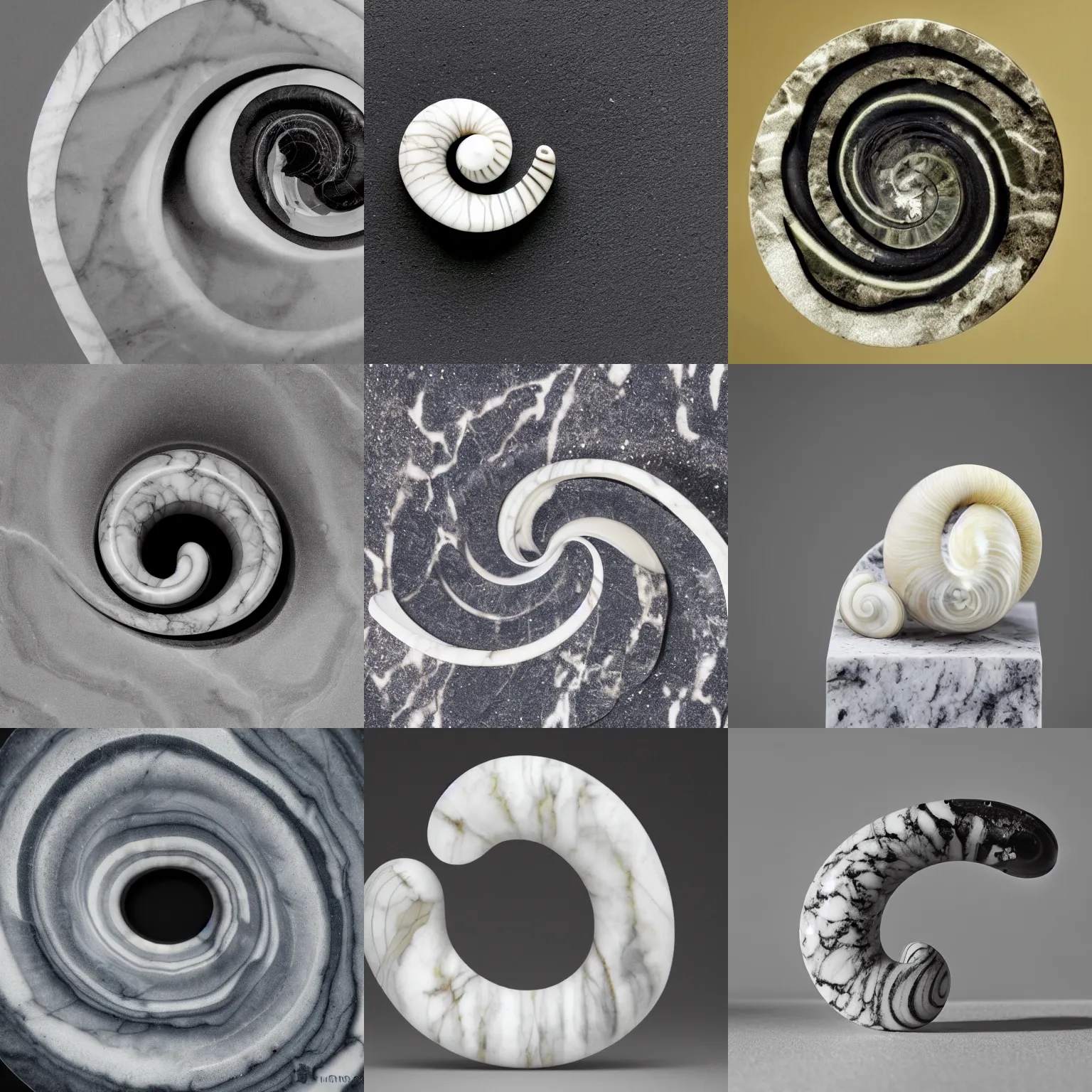 Prompt: marble cochlea, studio photography