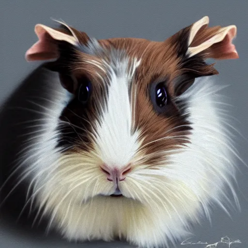 Prompt: grey abyssinian guinea pig portrait heroic angelic realistic masterpiece artstation