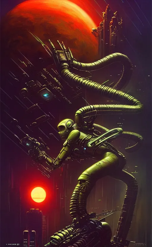Image similar to exquisite imaginative scifi alien poster art, movie art, cyberpunk, james gurney, james jean, frank frazetta, 8 k, denoised, sharp, crisp, high quality, cinematic