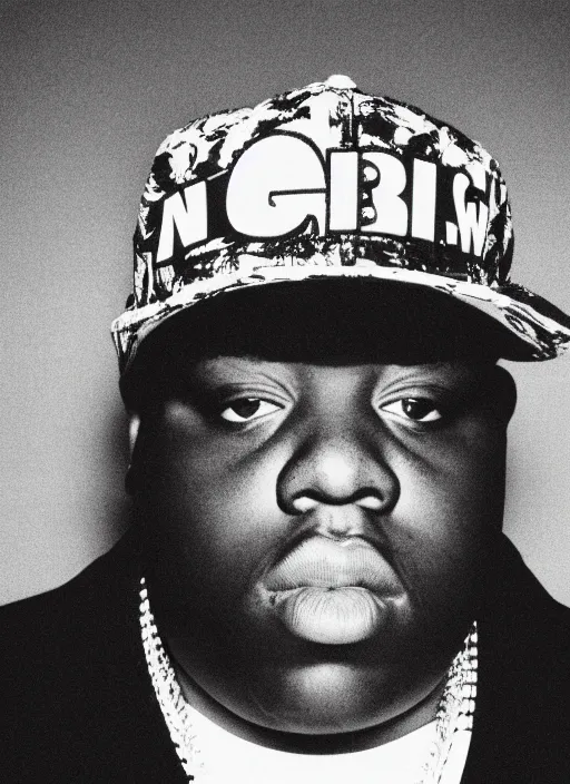 Prompt: The Notorious B.I.G. Biggie Smalls, sunset New York background