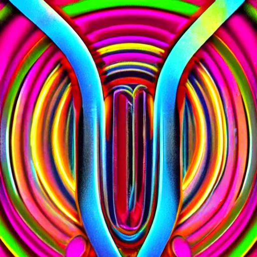 Image similar to 8 0 s airbrushed portrait of a chrome mobius strip, 8 0 s magazine illustration, vintage, airbrush, bright colors, texture, neon, retro, science, behance, high detail
