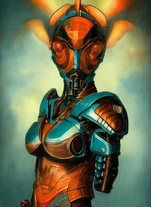 Image similar to ( ( symmetry ) ) closeup portrait of a stunning armored cyborg girl ( ( ( crying in tears ) ) ), ( bird in hands ), strong cinematic light, backlit, teal orange, viscous volumetric smoke, mist, by gerald brom, by mikhail vrubel, by peter elson, muted colors, extreme detail, trending on artstation, 8 k