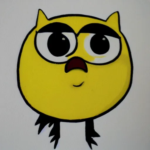 Prompt: yellow bird character with dot eyes, from adventure time,