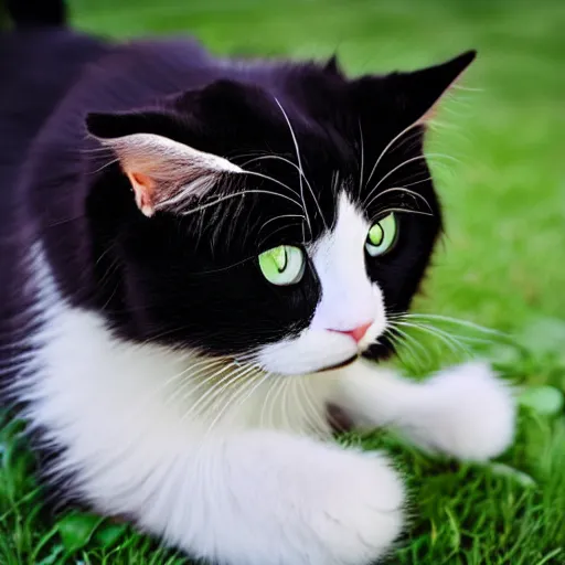 Image similar to Cute black haired young cat with long hair, rolling in happiness