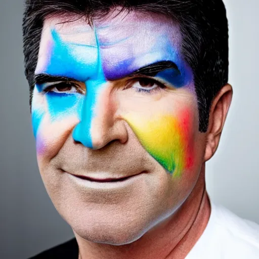 Prompt: portrait photoshoot of Simon Cowell colorful face paint