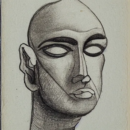 Image similar to portrait of bald short - bearded man with round face, small eyebrows, wide lips and kind blue eyes, minimalictic black and white art brut, ink, pencil