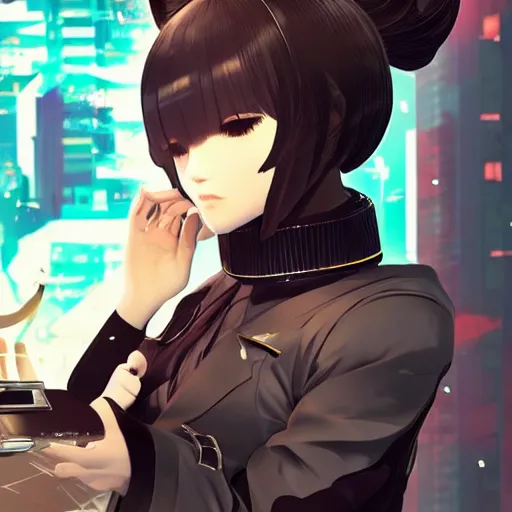 Prompt: luxury advertisement, black and golden colors. highly detailed post-cyberpunk sci-fi close-up schoolgirl in asian city in style of cytus and deemo, mysterious vibes, by Ilya Kuvshinov, by Greg Tocchini, nier:automata, set in half-life 2, beautiful with eerie vibes, very inspirational, very stylish, surrealistic, perfect digital art, mystical journey in strange world, bastion game