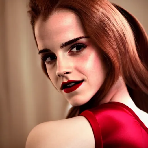 Image similar to Emma Watson modeling as Jessica Rabbit from Zelda, (EOS 5DS R, ISO100, f/8, 1/125, 84mm, postprocessed, crisp face, facial features)