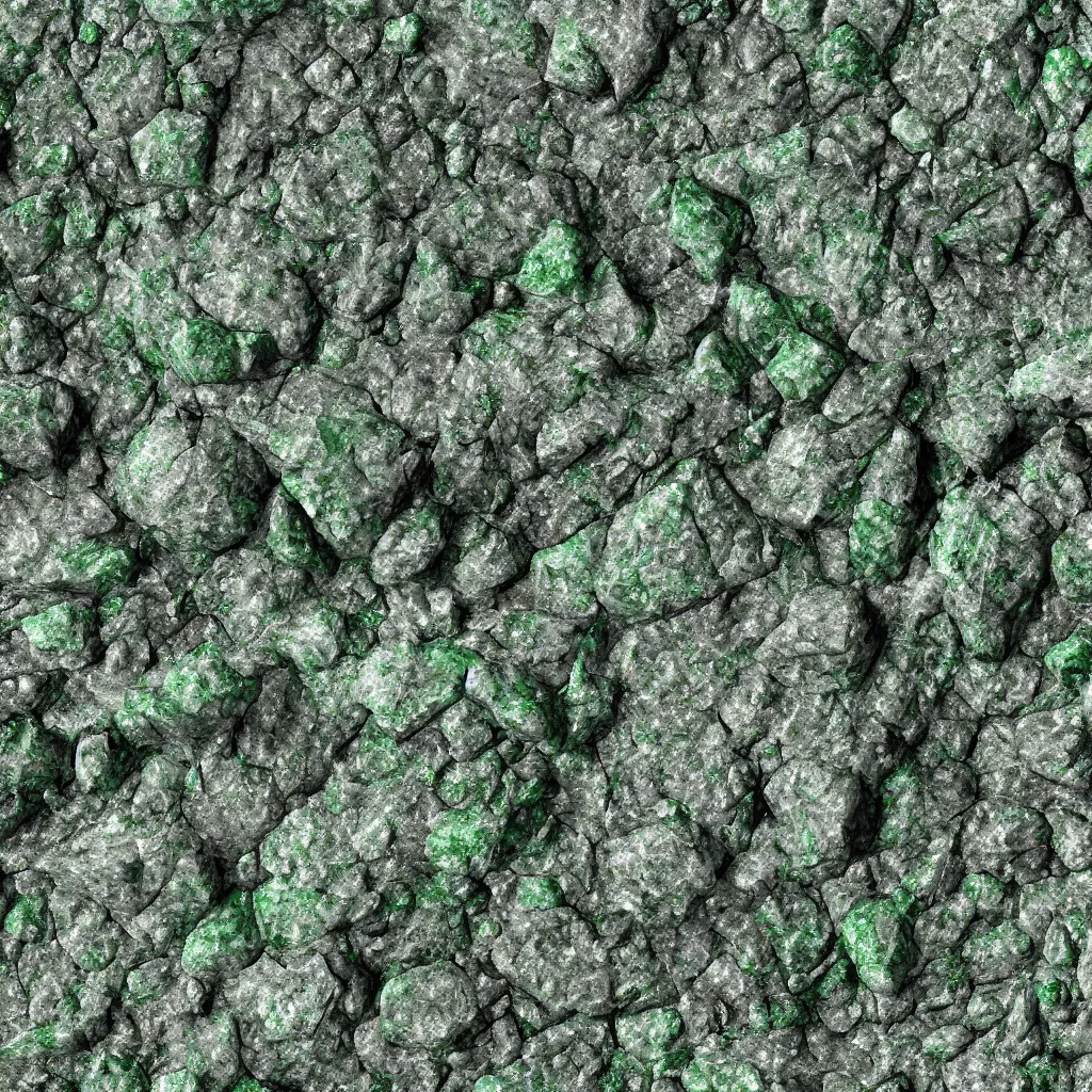 Image similar to long green crystals sticking out of the rock surface, detailed ground terrain albedo texture, flat, 2 d texture, seamless