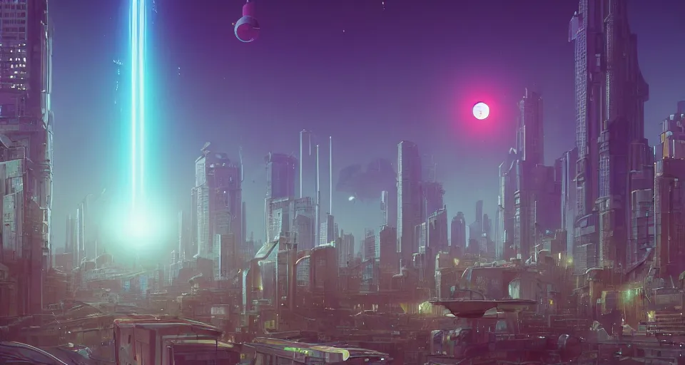 Image similar to A very beautiful cityscape scene with a GIANT LASER EYEBALL looming in the distance, rendered by simon stålenhag, rendered by Beeple, Makoto Shinkai, syd meade, environment concept, digital art, Gundam style, starwars, unreal engine, 3 point perspective, WLOP, trending on artstation, low level, 4K UHD image, octane render,