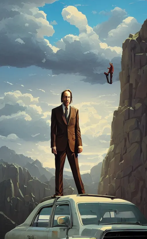 Prompt: saul goodman, poster of better call saul, vintage, matte painting, illustration,, by rhads, by greg rutkowski, by greg tocchini, by james gilleard, by joe fenton