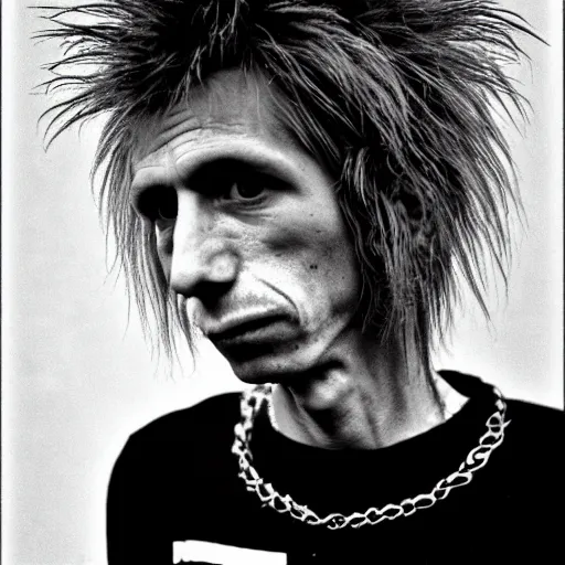 Image similar to a portrait photograph of a skinny, odd, counter 2 5 - year punk rocker from the 1 9 8 0 s. portrait canon 8 5 mm f 1. 2 photograph head and shoulders portrait