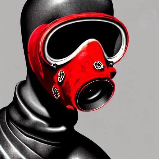 Prompt: a red gas mask with spider legs, photorealistic