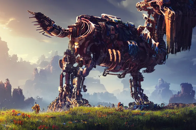 Image similar to bristleback machine mecanical creature robot of horizon forbidden west horizon zero dawn bioluminiscence global illumination ray tracing hdr fanart arstation by ian pesty and alena aenami artworks in 4 k