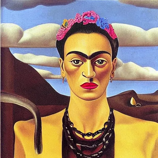 Prompt: a memory machine. salvador dali. frida kahlo. rene magritte.