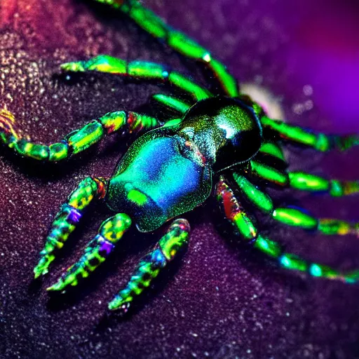 Prompt: a detailed photo of an iridescent black scorpio
