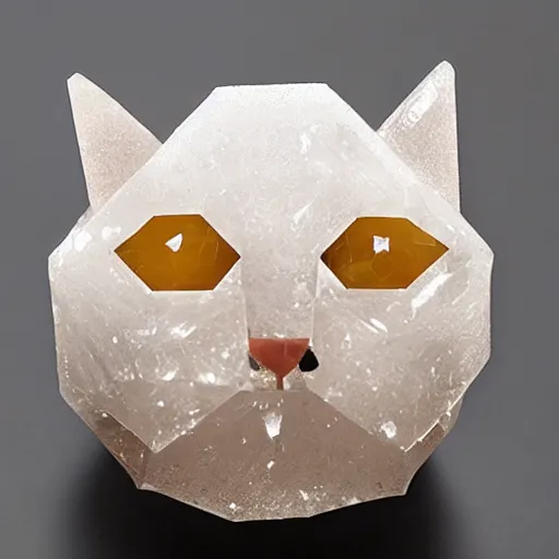 Image similar to Cat made of quartz crystal, faceted, gem quality, living stone, mineral beast, cute, cuddly, wholesome, dazzling, sparkling