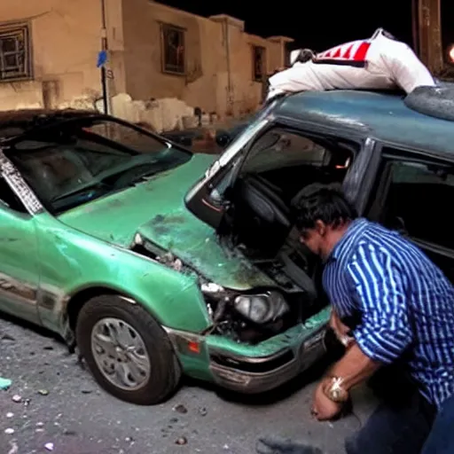 Prompt: Drunk hulk hogan crashes car, Egyptian style