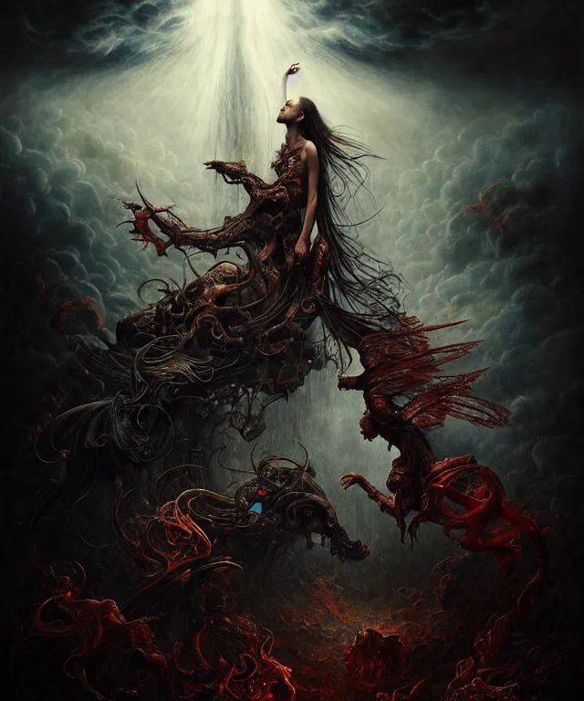 Prompt: epic professional digital art the war between heaven and hell, horrific yet beautiful vibe, evocative, atmospheric lighting, painted, intricate, highly detailed, by leesha hannigan, wayne haag, reyna rochin, ignacio fernandez rios, mark ryden, iris van herpen, artstation, cgsociety, stunning, gorgeous, sharp focus, cinematic, masterpiece