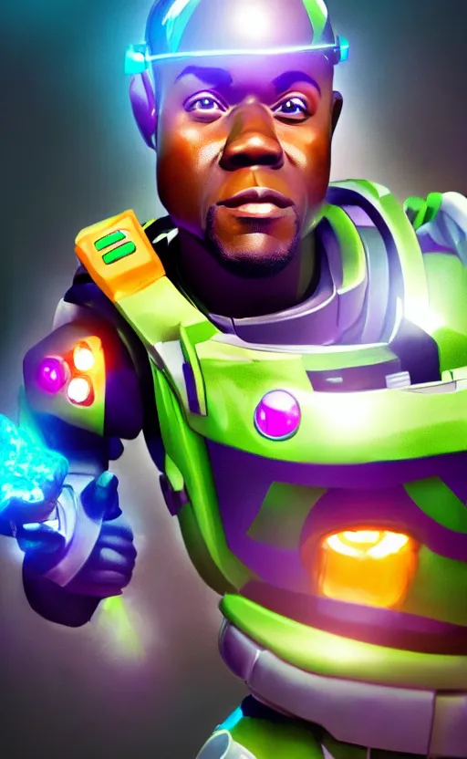 Image similar to kevin hart as buzz lightyear, dynamic lighting, photorealistic fantasy concept art, trending on art station, stunning visuals, creative, cinematic, ultra detailed