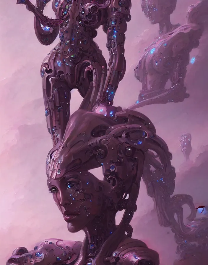 Image similar to a cyborg goddess by Wayne Barlowe and Peter Mohrbacher detailed sharp digital art trending on Artstation
