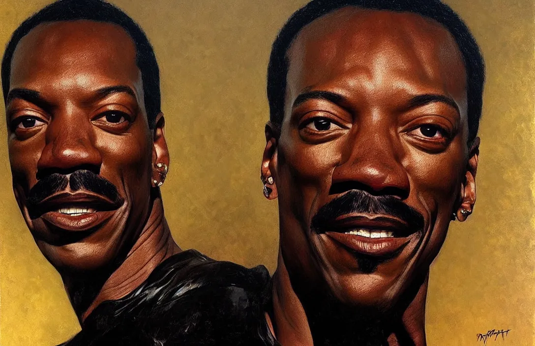 Image similar to portrait of eddie murphy!!!!!!!!!!!!!!!!!!!!!!!!!!!, detailed face, detailed painting,, epic lighting, by ilya repin, phil hale and kent williams