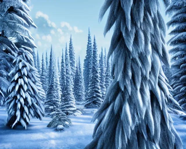 Prompt: giant winter forest, ice mountain in background, award winning, trending on artstation, digital art. highly detailed 8 k. intricate. lifelike. soft light. nikon d 8 5 0.