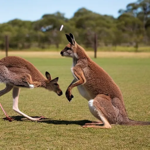 Prompt: kangaroos playing soccer