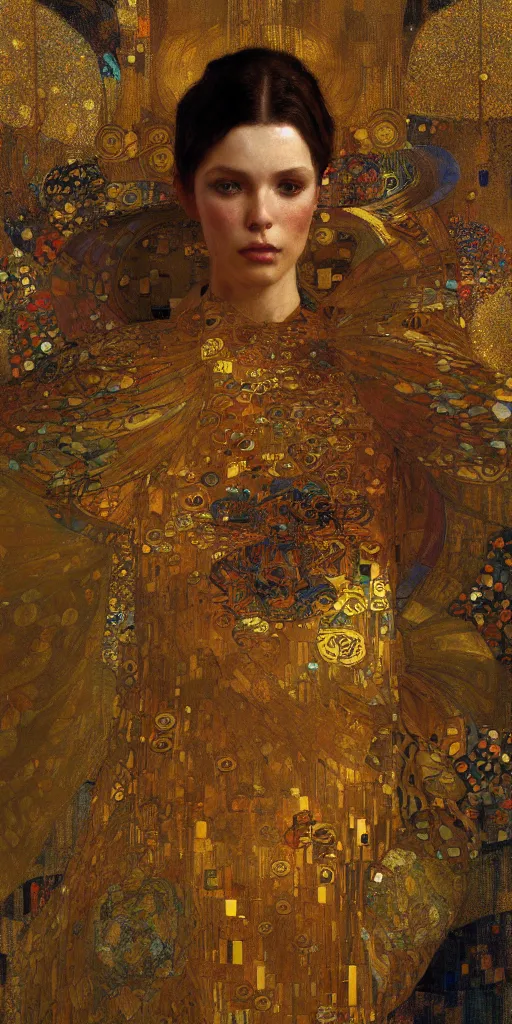 Image similar to an intricate painting of an artistic klimt golden motives and textures, hyper - detailed, octane render, vivid colors, artstation, by jeremy mann, by alphonse mucha, by gustav klimt