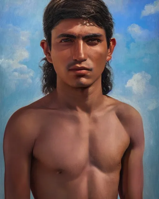 Prompt: portrait of a magical young mexican man in yucatan, art by denys tsiperko and bogdan rezunenko, hyperrealism