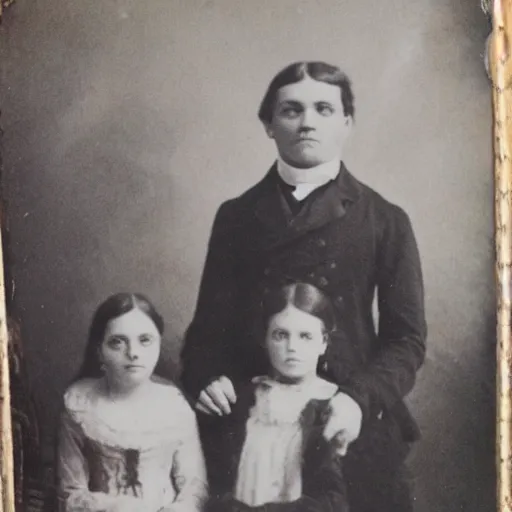 Prompt: a ghost captured in a 1 8 0 0 s family portrait, historical photograph