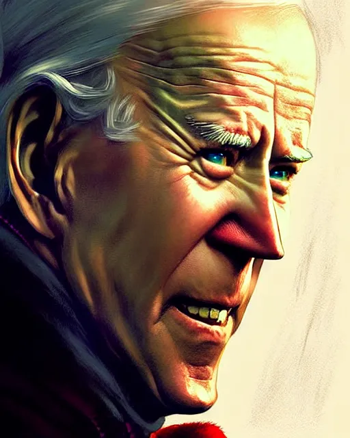 Prompt: biden as elf wizard | | realistic shaded, fine details, realistic shaded lighting poster by greg rutkowski, magali villeneuve, artgerm, jeremy lipkin and michael garmash and rob rey