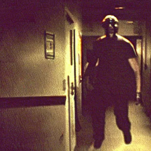 Image similar to Monster attack in the backrooms. Liminal. VHS found footage. Shaky, grainy.