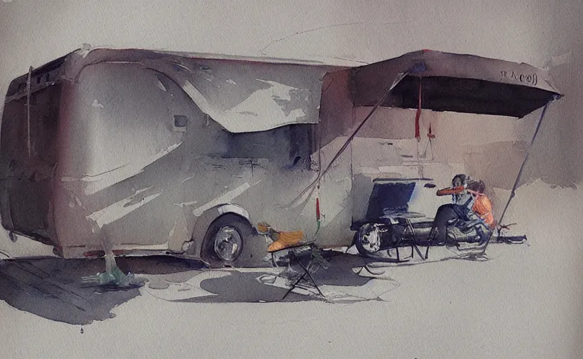 Image similar to concept art of a trailer, pinterest, artstation trending, behance, watercolor, by coby whitmore, silver, laser light,