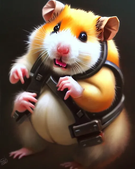 Image similar to wrecking ball the hamster from overwatch, character portrait, portrait, close up, highly detailed, intricate detail, amazing detail, sharp focus, vintage fantasy art, vintage sci - fi art, radiant light, caustics, by boris vallejo