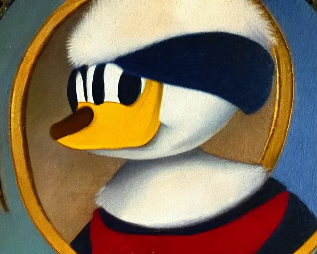 Image similar to detailed old renaissance oil painting of Donald Duck