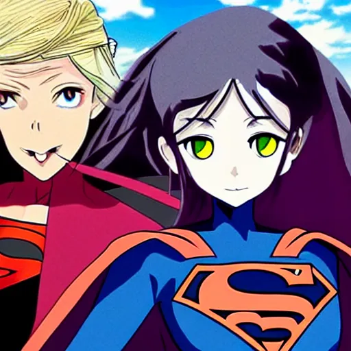 Image similar to anime visual of supergirl heat vision eyes