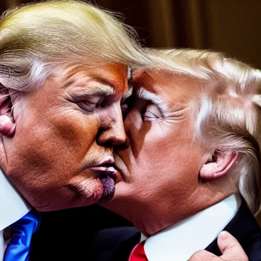 Prompt: Vladimir putin kissing donald trump