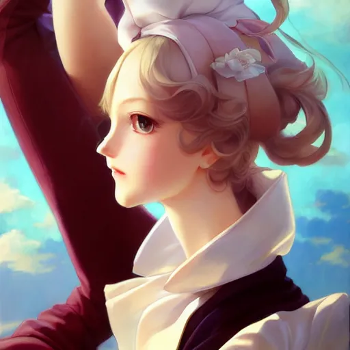 Image similar to girl full - body full - portrait elegant clothes clothing elegance trending on artstation drawn by range murata and leyendecker extremely infinite detail and correct anatomy painting artstation trending girl portrait by range murata and leyendecker with a dreamy scenery extremely detailed image volumetric lighting art most fine lighting most fine face most fine beautiful art