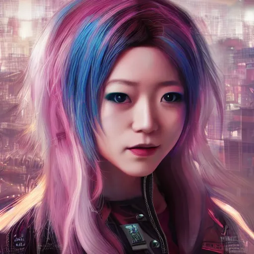 Prompt: realistic portrait of yasuho hiros as a cyberpunk, featured on cgsociety, matte painting, in focus