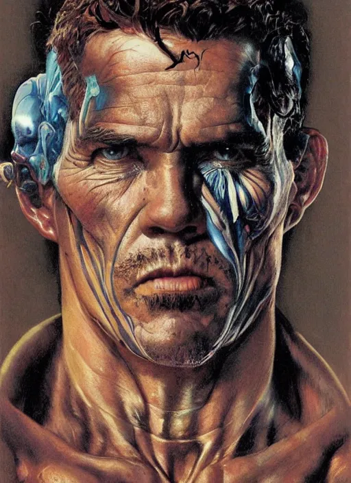 Prompt: upper body and head portrait of josh brolin as mutant, by lawrence alma tadema and zdzislaw beksinski and norman rockwell and jack kirby and tom lovell and greg staples