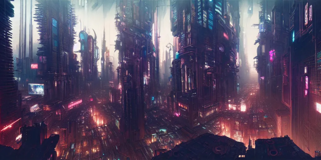 Prompt: cyberpunk city, highly detailed, painting by otto dix and greg rutkowski, 8 k