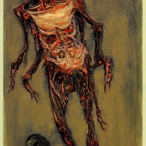 Image similar to digital art of a terrifying body horror humanoid creature painted by james ensor goya, trevor henderson and tyedied